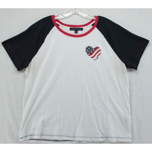 Tommy Hilfiger T Shirt Womens XL Red White Blue Pullover Heart Short Sleeve